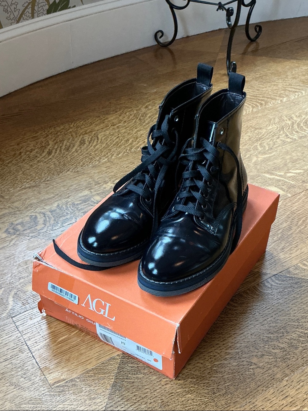 AGL Women’s Black Patent Leather Lace-Up Boots